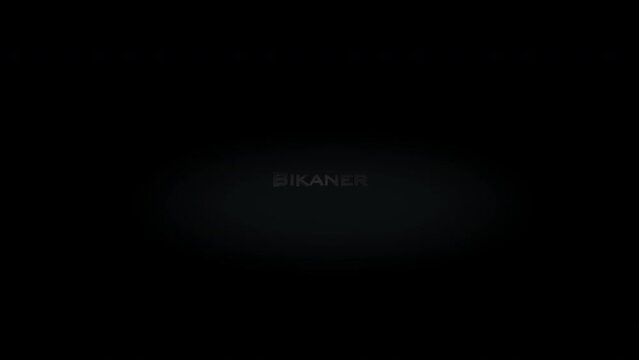 Bikaner 3D title word made with metal animation text on transparent black
