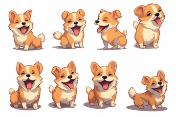 Chibi Art Style Corgi Dog in different poses Streaming Emotes