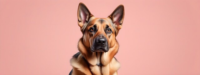 Studio portraits of a funny German Shepherd dog on a plain and colored background. Creative animal concept, dog on a uniform background for design and advertising.