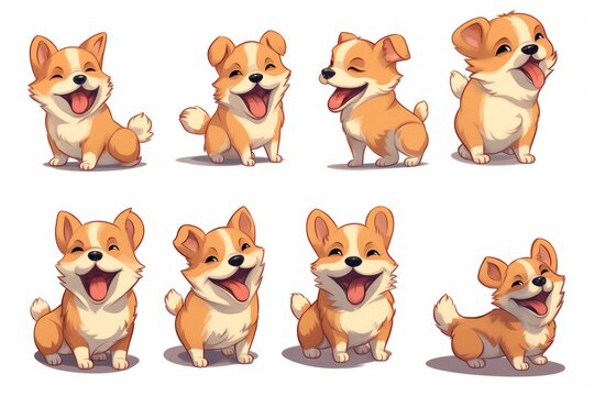 Chibi Art Style Corgi Dog In Different Poses Streaming Emotes