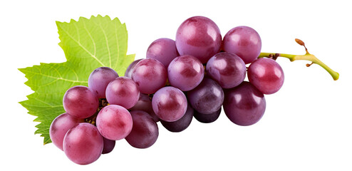 Bunch of ripe grapes with a leaf, cut out - obrazy, fototapety, plakaty