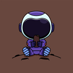 cute cartoon purple astronaut mascot hold chocolate on chocolate planet,adorable cartoon mascot illustration