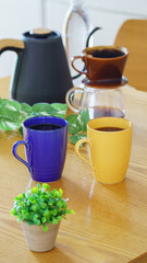 ペアのマグカップ｜ダイニングテーブルでドリップコーヒー