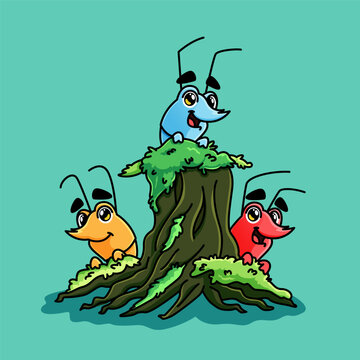 Cute cartoon mascot aquascape colorful shrimp with, adorable cartoon mascot illustration