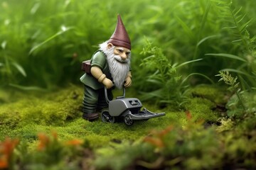 Garment dwarf cutting grass