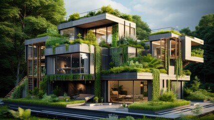 Green Building Site with Sustainable Materials and Eco-friendly Practices, Modern Eco Construction
