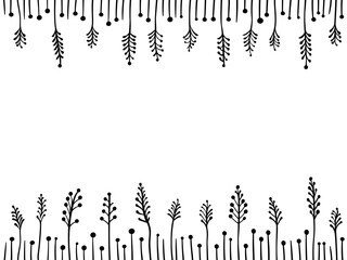 Holiday floral pattern isolated on white background. Branches arranged in a row. Hand drawn sketch.