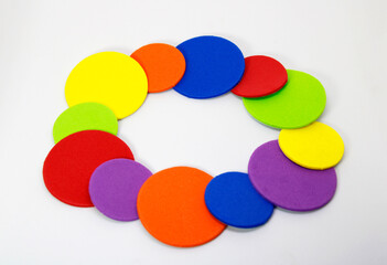 Circles of different colors on white background