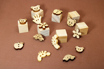 Cubes and beautiful wooden buttons