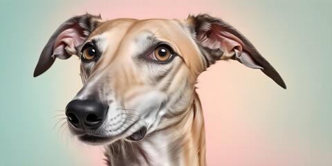 Studio portraits of a funny Russian greyhound dog on a plain and colored background. Creative animal concept, dog on a uniform background for design and advertising.