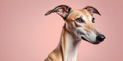 Studio portraits of a funny Russian greyhound dog on a plain and colored background. Creative animal concept, dog on a uniform background for design and advertising.
