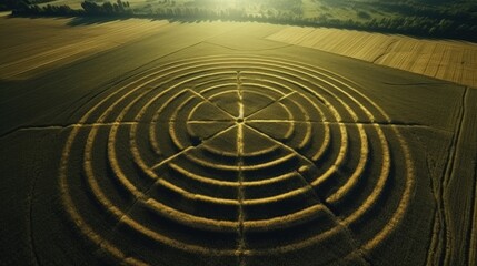Fototapeta na wymiar Aerial view of crop circle in plantation, realistic photo. Generative AI