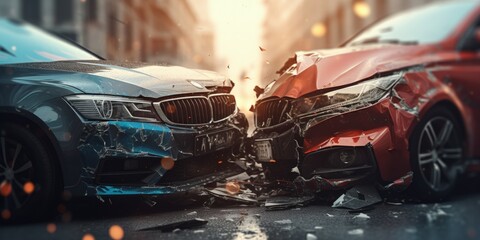 Car collision and collision injury law phila with shallow depth of field. Generative AI