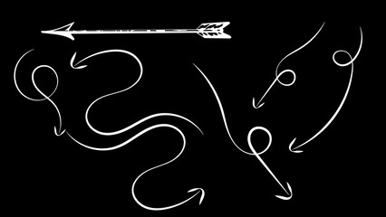 Arrow overly black background screen effect white arrow and set of arrows and hand drawn arrows