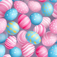 Fototapeta na wymiar Assortment of vibrant easter eggs in a seamless pattern over a delightful pink solid background
