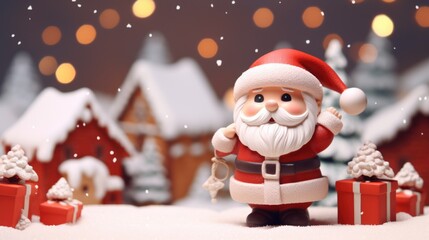 3D cartoon Santa Claus in the North Pole village getting ready for the Christmas holiday season comeliness