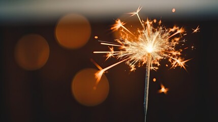 Closeup view of a sparkler with a bokeh background, concept of celebration - obrazy, fototapety, plakaty