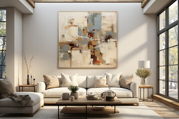 An abstract painting in beige, ivory and gold, in the style of metallic rectangles, soft and dreamy tones, thick layers of paint, packed with hidden details, soft shading, weathered materials, hard ed