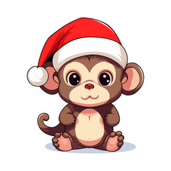 vector baby monkey in santa's hat without background cartoon charatcer style for christmas postcard