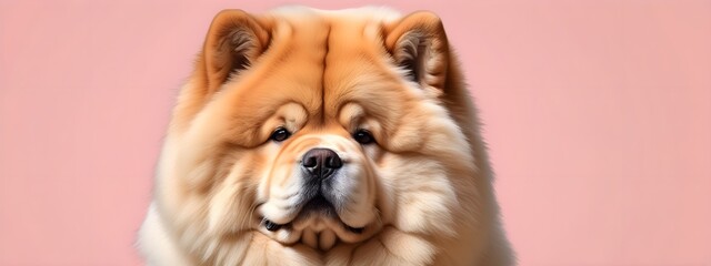 Studio portraits of a funny Chow chow dog on a plain and colored background. Creative animal concept, dog on a uniform background for design and advertising.