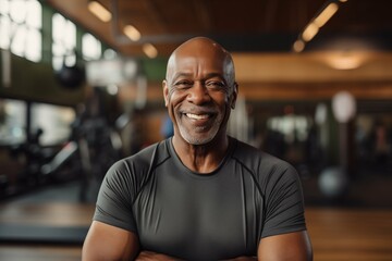 Portrait of senior man working out gym fitness, fitness concept. Senior healthy lifestyle with fitness gym and healthy life middle aged man - obrazy, fototapety, plakaty