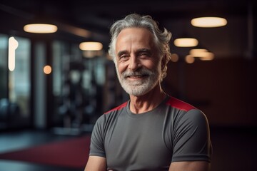 Portrait of senior man working out gym fitness, fitness concept. Senior healthy lifestyle with fitness gym and healthy life middle aged man - obrazy, fototapety, plakaty