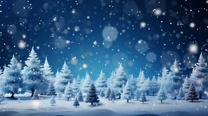 Frosted spruce branches with bokeh christmas lights on snowy background, ideal for text overlay