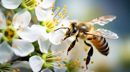 a bee on a flower - obrazy, fototapety, plakaty