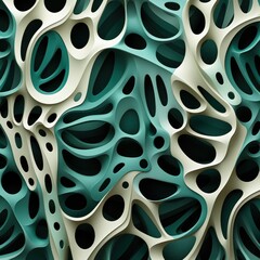 3d illustration of moving and intertwining spiral waves of white and mint color on a dark background