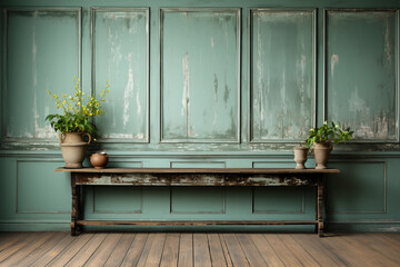 Detailed pastel green weathered wood panelling
