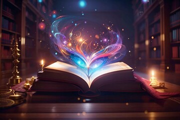 Mystical Magic coming out from an open book