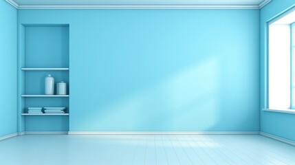 Abstract light blue background with natural window light, ideal for product presentation