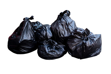 Group of black plastic garbage bag isolated on transparent background, Sanitary waste disposal is a way to prevent germs and spread,PNG File