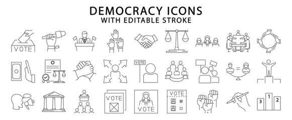 Democracy icons. Democracy icon set. Democracy line icons. Vector illustration. Editable stroke.