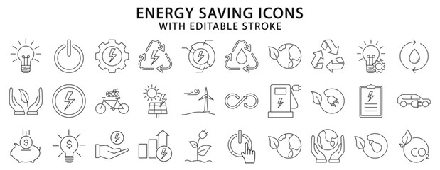 Energy saving icons. Energy saving icon set. Energy saving line icons. vector illustration. Editable stroke.