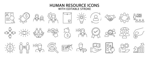 Human resource icons. Human resource icon set. Human resource line icons. Vector illustration. Editable stroke.