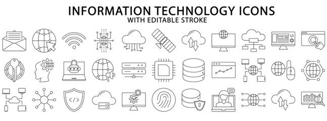 Information technology icons. Information technology icon set. Information technology line icons. HR icons. vector illustration. Editable stroke.