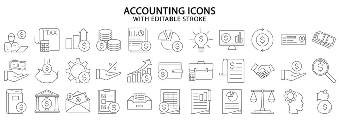 Accounting icons. Accounting icon set. Accounting line icons. vector illustration. editable stroke.