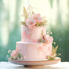 Wedding cake made of flowers. generative ai