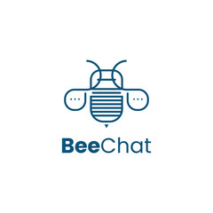 Fototapeta premium simple line bee chat logo