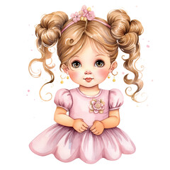 Cute Birthday Baby Girl Watercolor Clipart Illustration