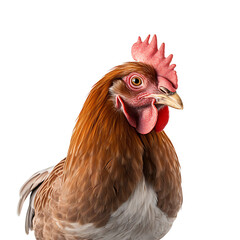 Portrait of a chicken isolated on transparent background cutout