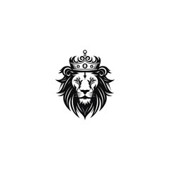 king lion with crown log,Lion king silhouette black logo animals silhouettes icon hand drawn lion head face silhouette vector illustration
