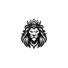 king lion with crown log,Lion king silhouette black logo animals silhouettes icon hand drawn lion head face silhouette vector illustration