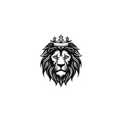 Obraz premium king lion with crown log,Lion king silhouette black logo animals silhouettes icon hand drawn lion head face silhouette vector illustration