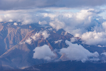 Clouds above the mountains at evening.