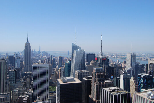 Beautiful view of the skyline of Manhattan from the Top of the Rock Observation Deck at the Rockefeller Center in New York City, New York, USA