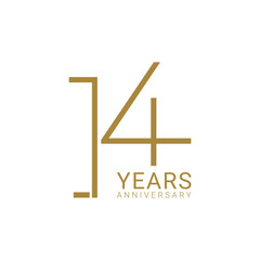14, 14th Years Anniversary Logo, number, Golden Color, Vector Template Design element for birthday, invitation, wedding, jubilee and greeting card illustration.