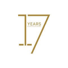 17th, 17 Years Anniversary Logo, Golden Color, Vector Template Design element for birthday, invitation, wedding, jubilee and greeting card illustration.
