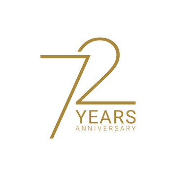 72, 72nd Years Anniversary Logo, Golden Color, Vector Template Design element for birthday, invitation, wedding, jubilee and greeting card illustration.